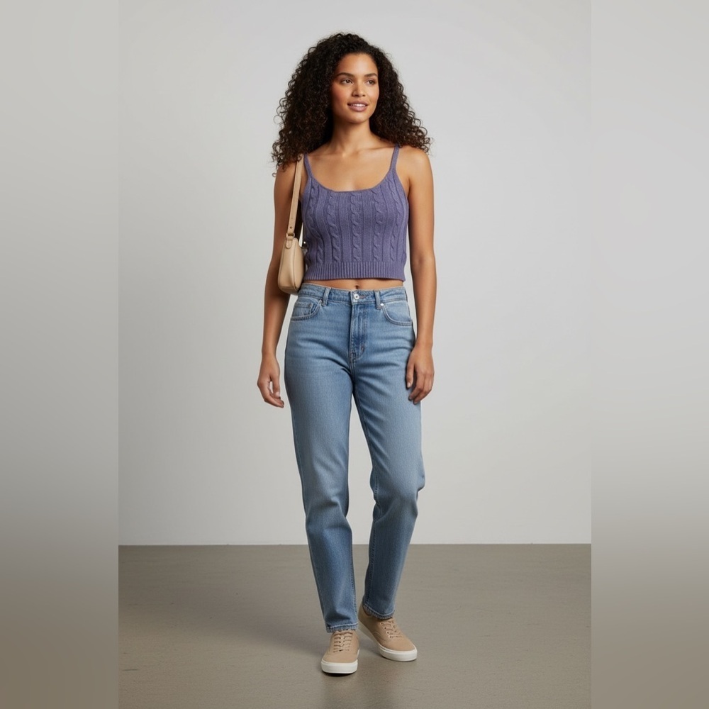 Active USA Lavender Cable Knit Cropped Sweater Tank Size L New